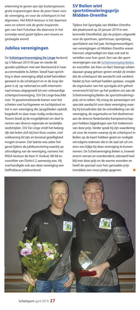 Sport stimuleringsprijs artikel KNSA